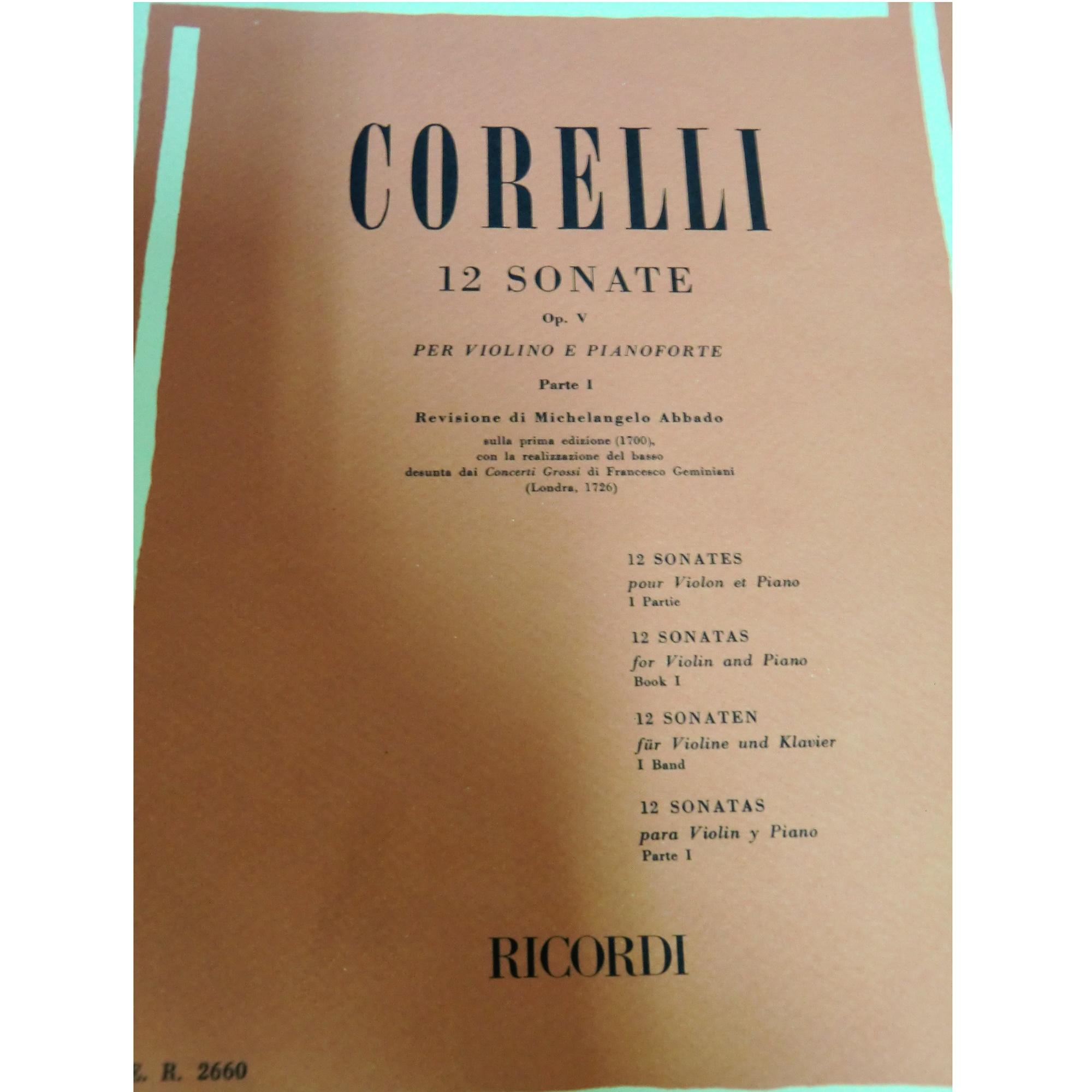 Corelli 12 Sonate Op. V Per violino e pianoforte Parte I - Ricordi